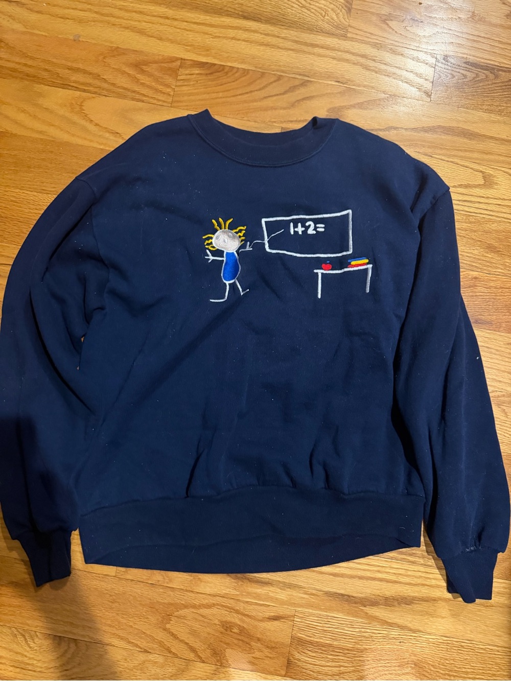 Women’s Navy Graphic Sweatshirt - Casual Chalkboard Design Math Teacher Embr